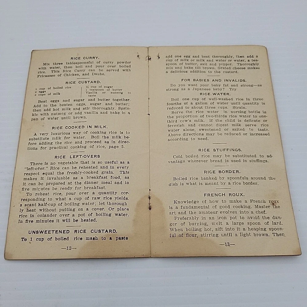 The World Food Rice Recipes Booklet Rice Association Of America Crowley LA
